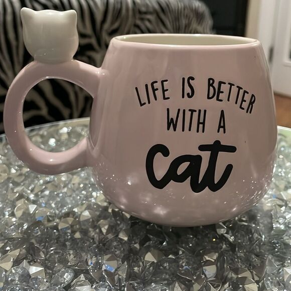 Eccolo pink cute kawaii cat large ceramic coffee mug life is better with a cat - Picture 6 of 10